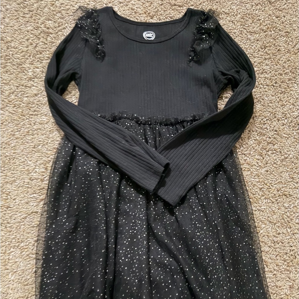 wonder nation Black Long-Sleeve Sparkle Tulle Dress